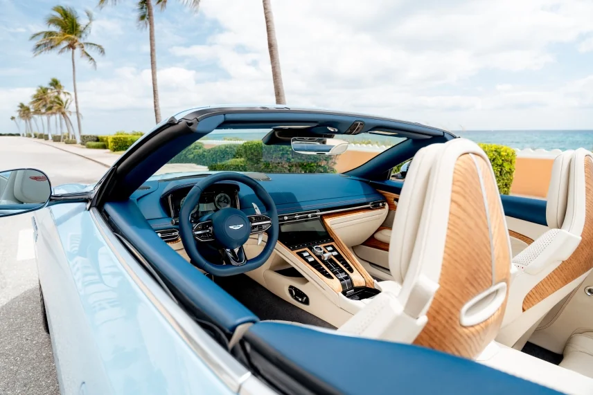 Interior details of the Aston Martin Palm Beach Edition DB12 Volante by Q